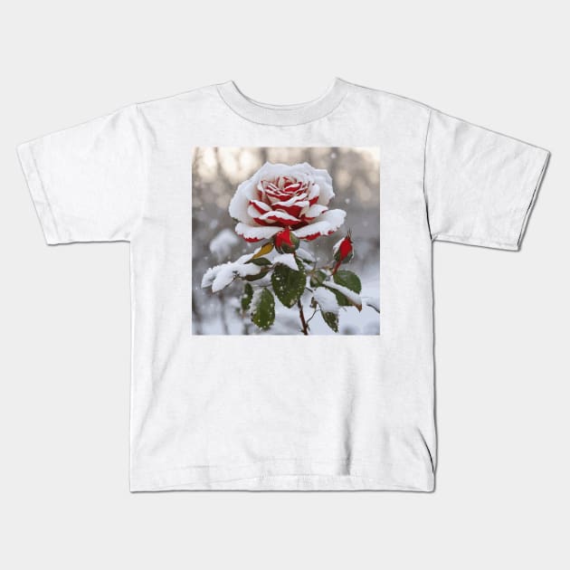 Winter Rose in a Snowy Landscape Kids T-Shirt by bragova